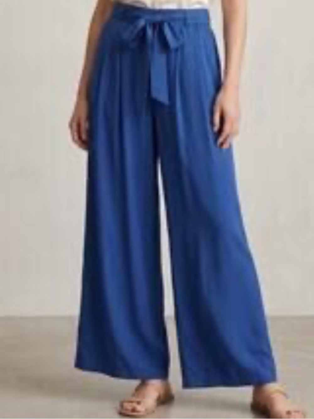 FRNCH Paris Ladies Royal Blue Wide-Leg Tie-Waist Pull On Pants. Size Large.‎